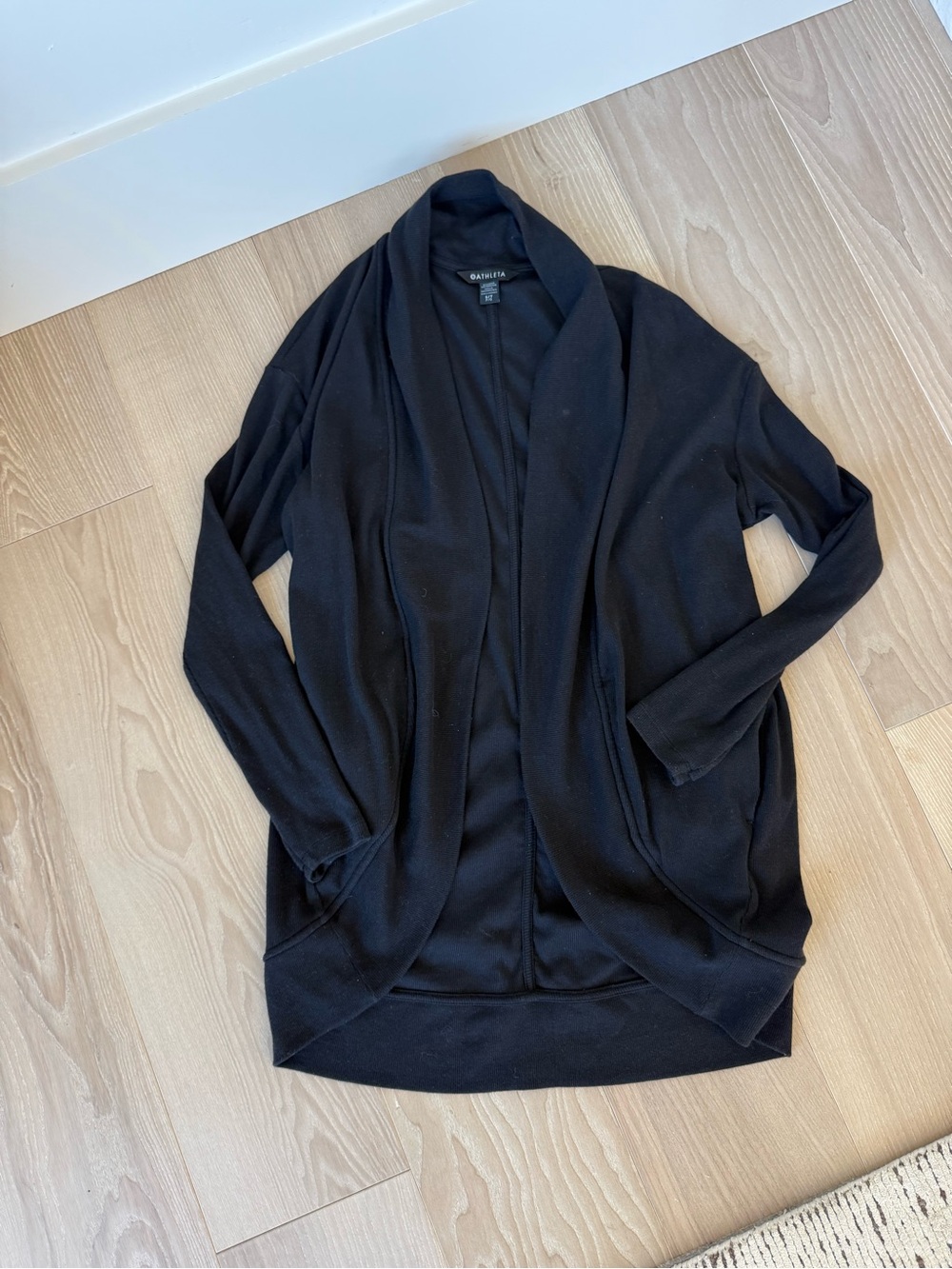 Athleta Black Open-Front ribbed Cardigan